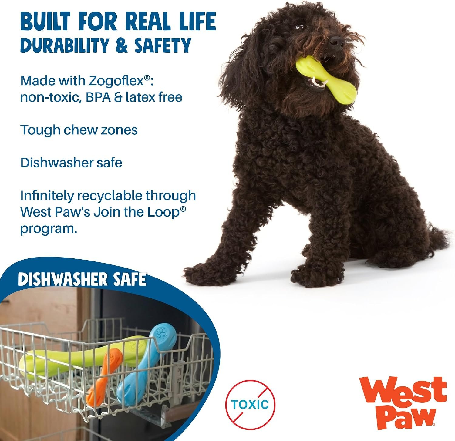 WEST PAW Zogoflex Hurley Dog Bone Chew Toy – Floatable Pet Toys for Aggressive Chewers, Catch, Fetch – Bright-Colored Bones for Dogs – Recyclable, Dishwasher-Safe, Non-Toxic, Large, Aqua - Image 3