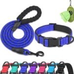 Dynmeow Reflective Dog Collar and Leash Set for Large Dogs, Navy Blue