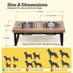 Elevated Dog Bowls, 4” Small Dogs & Cats Raised Bowl Mango Wood Stand, Food & Water 2 Stainless Steel Dishes Each 16oz/2Cup Capacity, Non-Slip Pet Feeder Station in Brown for Toy Breeds - Image 3