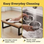 Elevated Dog Bowls, 4” Small Dogs & Cats Raised Bowl Mango Wood Stand, Food & Water 2 Stainless Steel Dishes Each 16oz/2Cup Capacity, Non-Slip Pet Feeder Station in Brown for Toy Breeds - Image 5