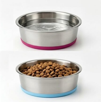 2 Pack Deep Stainless Steel Non-Skid Dog and Food Bowls, Each Holds Up to 2 Cups