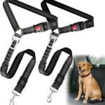 2-Pack Dog Car Seat Belt, 3-in-1 Headrest-Mounted Dog Seatbelt for Car, Adjustable Nylon Pet Safety Leash with Elastic Buffer & Reflective Stitching, Durable Car Harness for Dogs Fits Most Vehicles