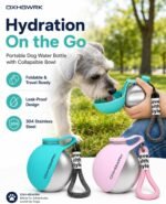 2 Pack Portable Dog Water Bottle with Bowl, 2 in 1 10oz Stainless Steel Travel Water Bottle for Dogs, Foldable Silicone Bowl, Leak-Proof Water Dispenser for Walking Hiking - Image 2