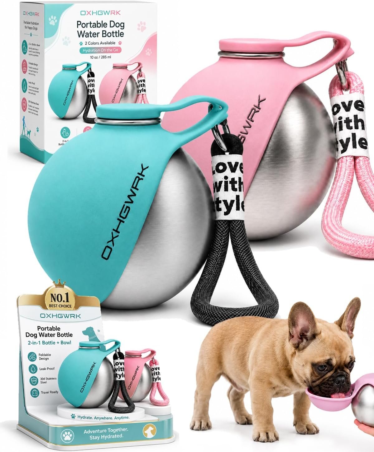 2 Pack Portable Dog Water Bottle with Bowl, 2 in 1 10oz Stainless Steel Travel Water Bottle for Dogs, Foldable Silicone Bowl, Leak-Proof Water Dispenser for Walking Hiking 2 Pack Portable Dog Water Bottle with Bowl, 2 in 1 10oz Stainless Steel Travel Water Bottle for Dogs, Foldable Silicone Bowl, Leak-Proof Water Dispenser for Walking Hiking