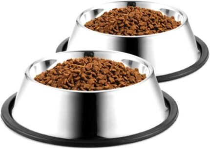 2 Pack Stainless Steel Dog Bowls, 1.5 Cup Cat Bowl with Rubber Base for Cats, Puppy