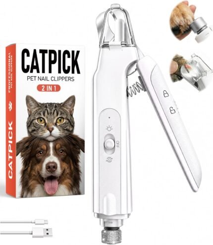 2-in-1 Dog Nail Clippers ＆ Grinder: Rechargeable Pet Trimmer with LED Light