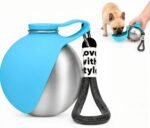 2 in 1 Dog Water Bottle Portable with Bowl, 10oz Stainless Steel, Blue