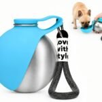 2 in 1 Dog Water Bottle Portable with Bowl, 10oz Stainless Steel, Blue