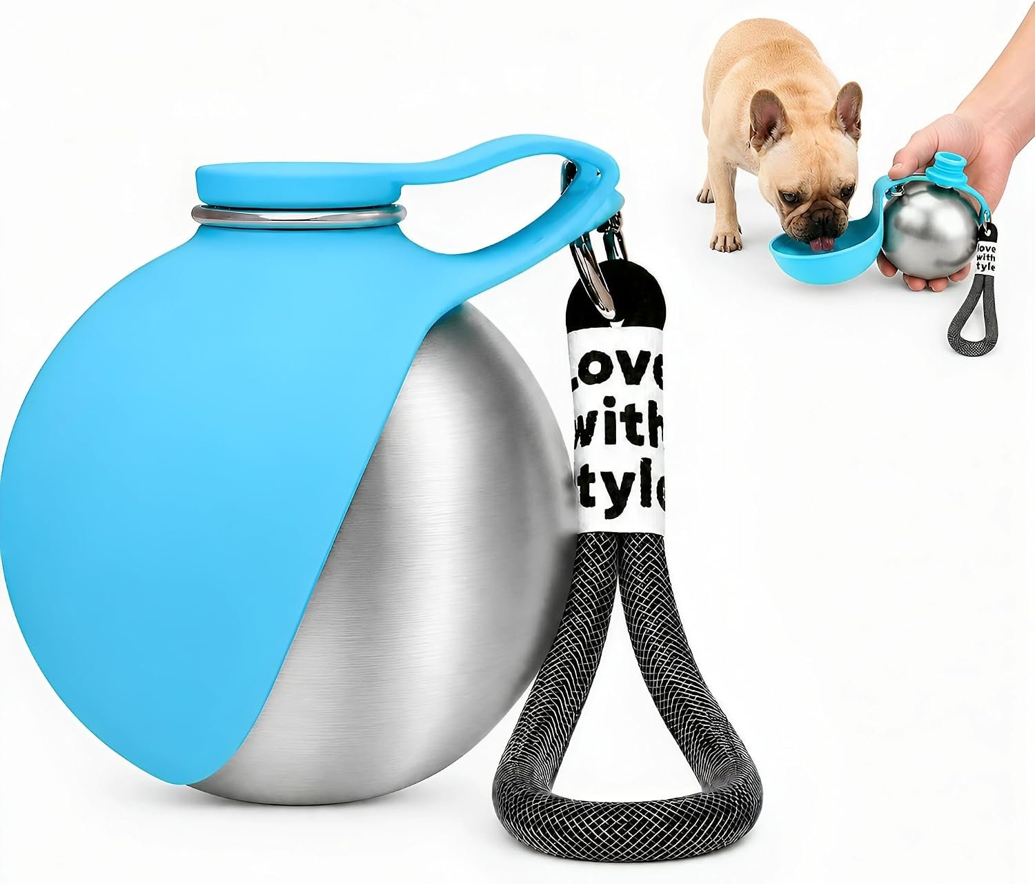 2 in 1 Dog Water Bottle Portable with Bowl, 10oz Stainless Steel, Blue 2 in 1 Dog Water Bottle Portable with Bowl, 10oz Stainless Steel, Blue
