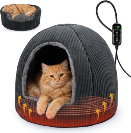 2 in 1 Foldable Heated Cat Cave Beds for Indoor Cats and Dogs