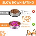2-in-1 Metal Dog Bowl with Slow Feeder Insert, Stainless Steel Dog Bowls Food Grade 304, Water Food Bowl with Anti-Slip Silicone Base for Small & Medium Dogs(Purple, 3 Cups) - Image 2