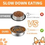 2-in-1 Metal Dog Bowl with Slow Feeder Insert, Stainless Steel Dog Bowls Food Grade 304, Water Food Bowl with Anti-Slip Silicone Base for Small, Medium, Large Breed Dogs - Image 2