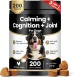 200 Ct 3-in-1 Calming Joint Cognition Soft Chews for Dogs Calm Treats Supplements for Anxiety Relief Hip and Joint Support Brain Health with Fish Oil Ashwagandha Chamomile Glucosamine Chicken Flavor