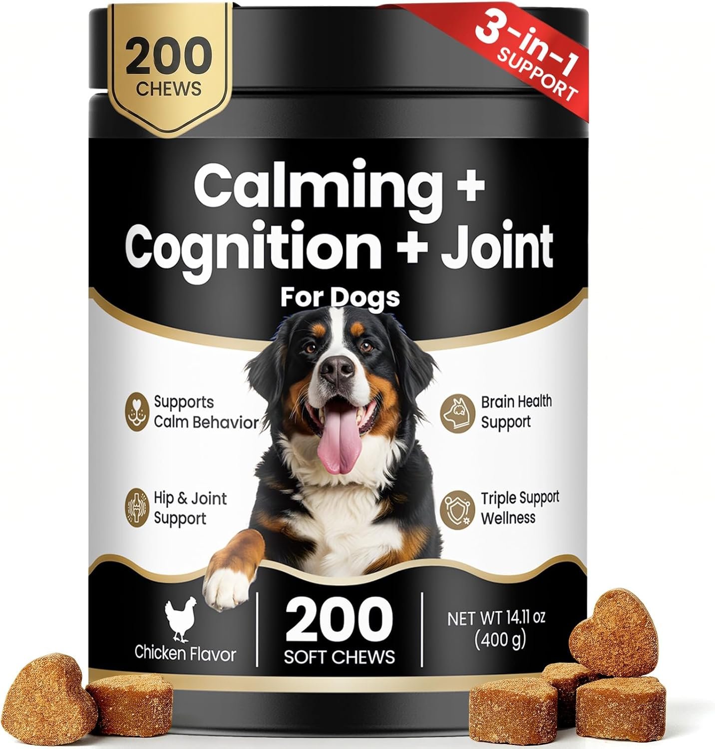 200 Ct 3-in-1 Calming Joint Cognition Soft Chews for Dogs Calm Treats Supplements for Anxiety Relief Hip and Joint Support Brain Health with Fish Oil Ashwagandha Chamomile Glucosamine Chicken Flavor 200 Ct 3-in-1 Calming Joint Cognition Soft Chews for Dogs Calm Treats Supplements for Anxiety Relief Hip and Joint Support Brain Health with Fish Oil Ashwagandha Chamomile Glucosamine Chicken Flavor