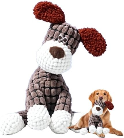 2026 New Dog Toys, Indestructible Plush Dog Toy for Aggressive Chewers, Interactive Squeaky Soft Puppy Chew Toy, Durable Teething Toys for Small Medium Large Dogs (Brown)