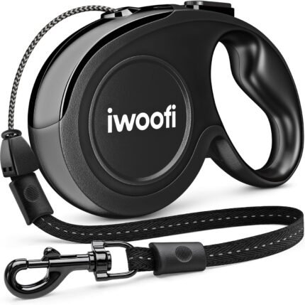 22.6 FT Retractable Dog Leash for Dogs 5-110 lbs–Reflective Leash with Reinforced Tape & Strong Cord–Quick Lock Button–360° Swivel System–Stainless Steel Spring–Comfortable Anti-Slip Handle BK