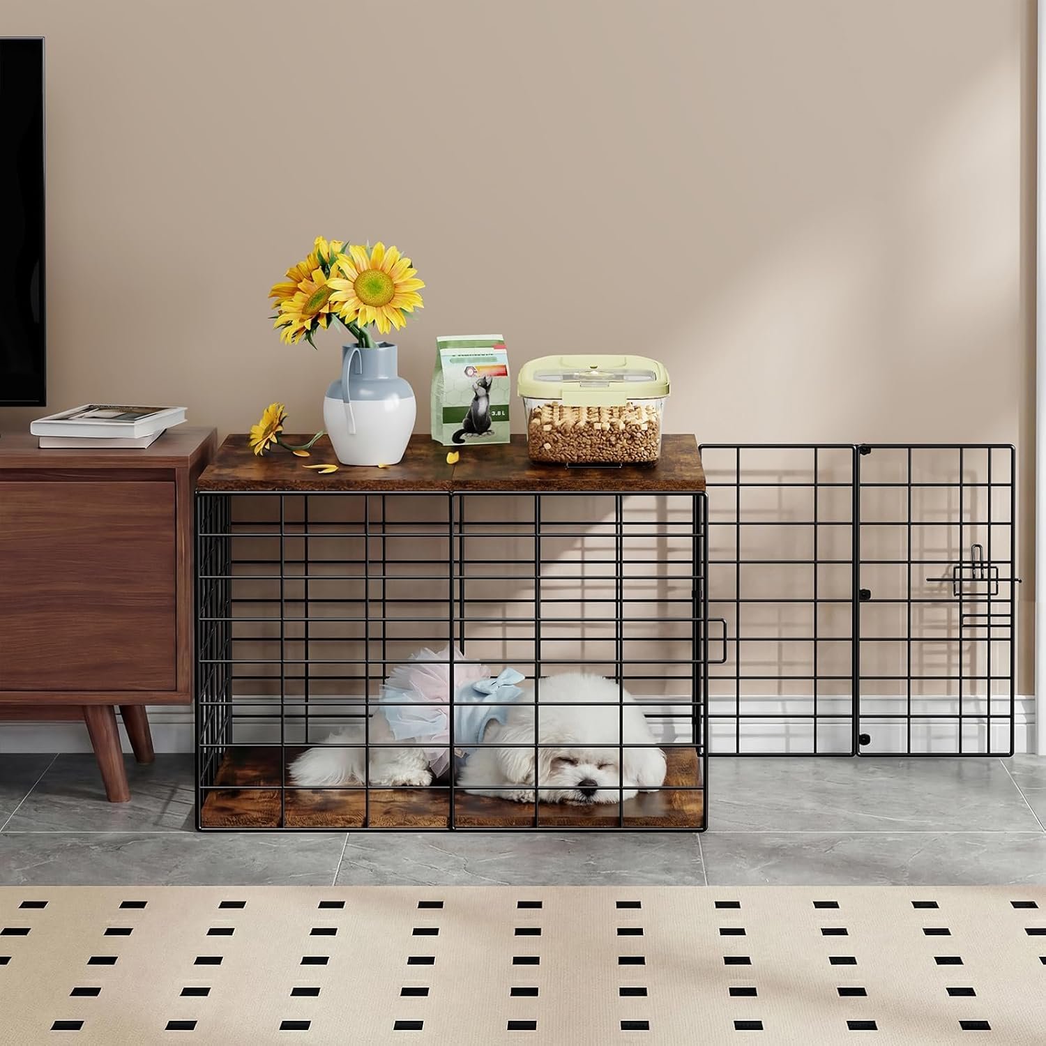 24 Inch Small Dog Crate Furniture – All-Season Indoor Dog Kennel with Wooden Top & Thickened Metal Wire, Cage for Small Dogs & Puppies Under 20 lbs. Fits Living Room, Bedroom, Hallway. 24 Inch Small Dog Crate Furniture – All-Season Indoor Dog Kennel with Wooden Top & Thickened Metal Wire, Cage for Small Dogs & Puppies Under 20 lbs. Fits Living Room, Bedroom, Hallway.