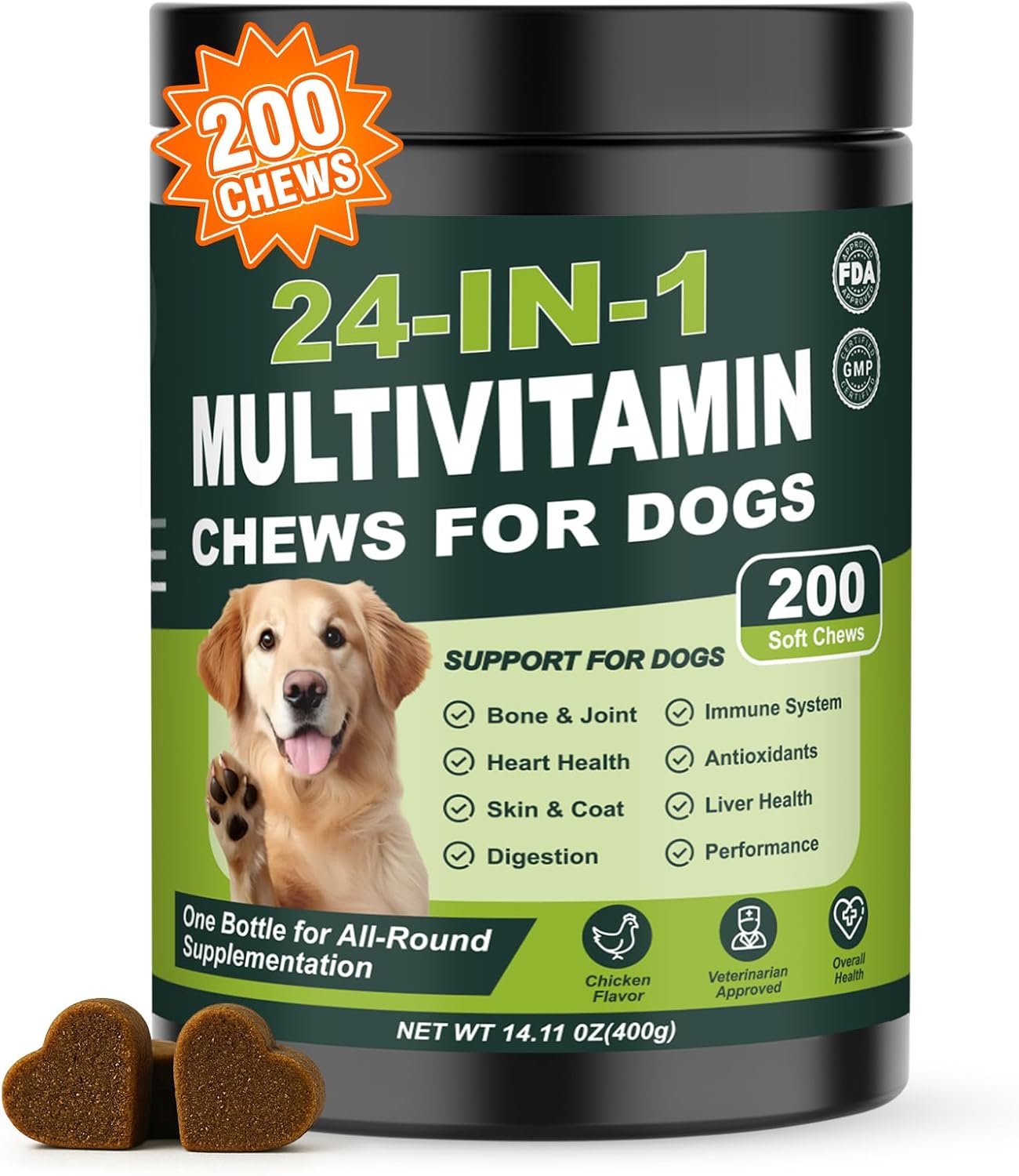 24-in-1 Dog Vitamins and Supplements 200 Ct Daily Multivitamin for Dogs 24-in-1 Dog Vitamins and Supplements 200 Ct Daily Multivitamin for Dogs