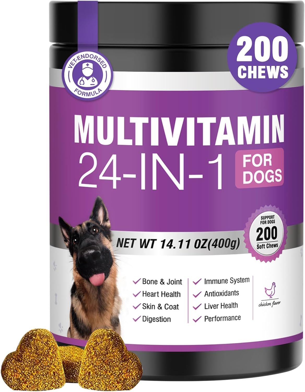 24-in-1 Dog Vitamins and Supplements 200 Ct Dogs Multivitamin Chewable Contain Chondroitin Probiotics Omega-3 Glucosamine for Dogs Skin Coat Heart Joint Gut Liver Brain Eyes Immune Support – Chicken 24-in-1 Dog Vitamins and Supplements 200 Ct Dogs Multivitamin Chewable Contain Chondroitin Probiotics Omega-3 Glucosamine for Dogs Skin Coat Heart Joint Gut Liver Brain Eyes Immune Support – Chicken