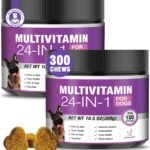 24-in-1 Dog Vitamins and Supplements 300 Ct Dogs Multivitamin Chewable Contain Chondroitin Probiotics Omega-3 Glucosamine for Dogs Skin Coat Heart Joint Gut Liver Brain Eyes Immune Support – Chicken