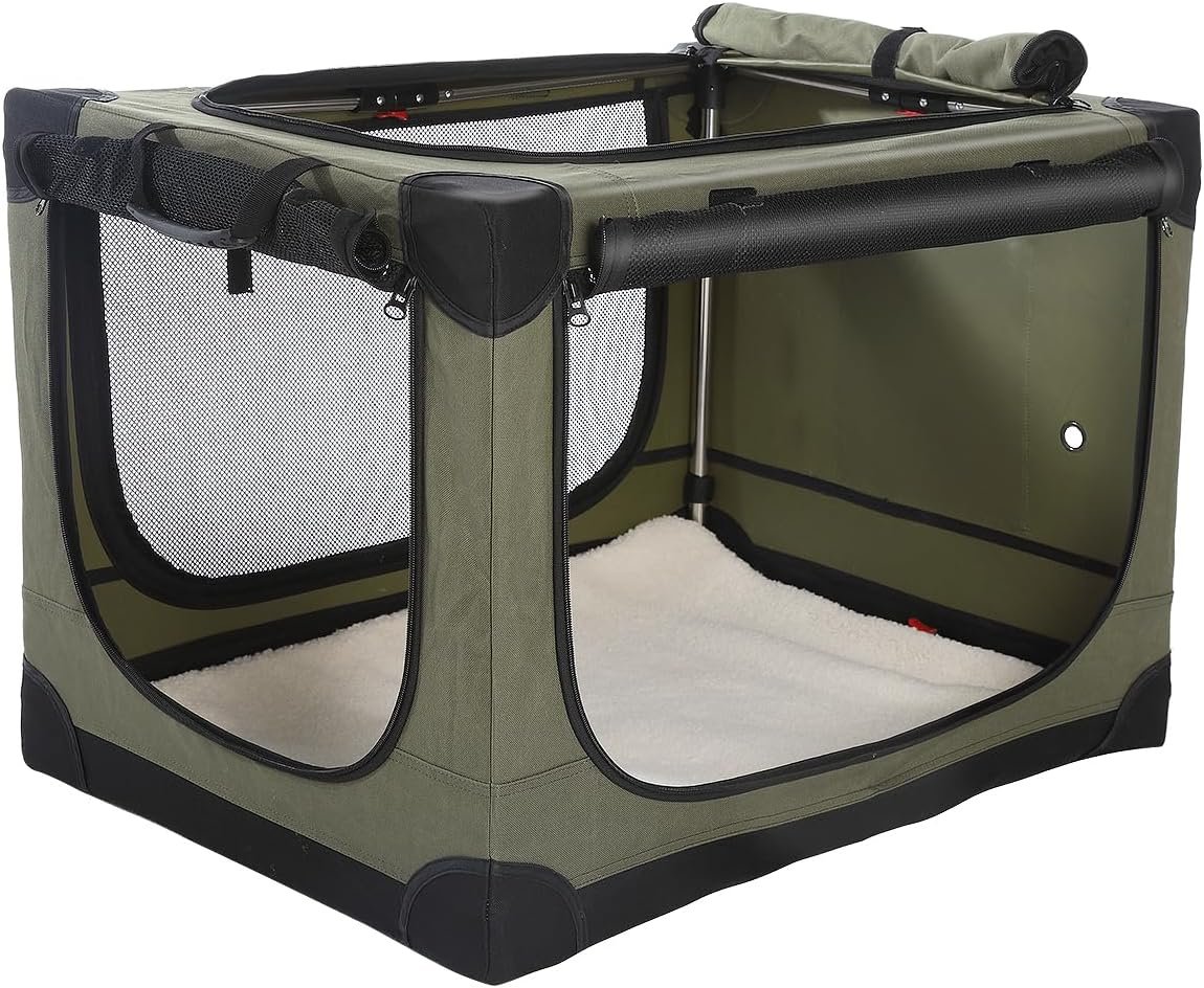 24 x 17 x 17 Inch Collapsible Soft Dog Crate for Dogs Up to 30 lbs, Portable Travel Pet Kennel with 4 Zip Doors, Foldable Indoor Outdoor Crate with Mat, Carry Bag, Green 24 x 17 x 17 Inch Collapsible Soft Dog Crate for Dogs Up to 30 lbs, Portable Travel Pet Kennel with 4 Zip Doors, Foldable Indoor Outdoor Crate with Mat, Carry Bag, Green