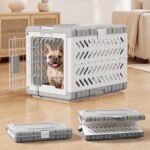 28″ L Travel Dog Crate -Collapsible Dog Crate for Medium/Small Dogs, No Tools Required with Space Saving Design,Portable Foldable Dog Carrier with 2 Smooth Wheels,Handles for Easy Moving,Grey