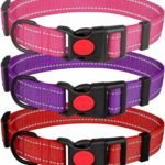 3 PCS Dog Collars for Medium Dogs,Reflective Dog Collar Adjustable Soft Nylon with Safety Locking Buckle Girl Dog Collars,Hotpink+Purple+Red,M