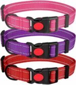 3 PCS Dog Collars for Medium Dogs,Reflective Dog Collar Adjustable Soft Nylon with Safety Locking Buckle Girl Dog Collars,Hotpink+Purple+Red,M
