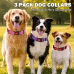 3 PCS Dog Collars for Medium Dogs,Reflective Dog Collar Adjustable Soft Nylon with Safety Locking Buckle Girl Dog Collars,Hotpink+Purple+Red,M - Image 2