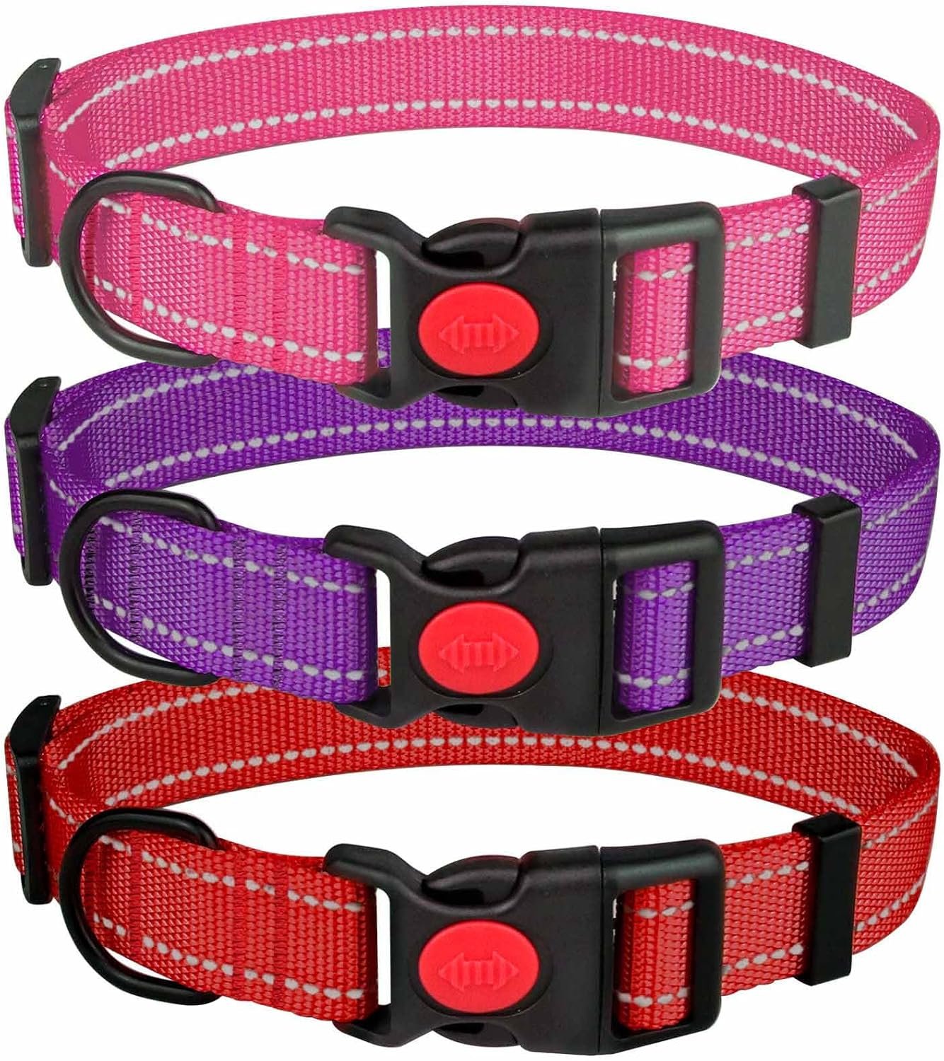 3 PCS Dog Collars for Medium Dogs,Reflective Dog Collar Adjustable Soft Nylon with Safety Locking Buckle Girl Dog Collars,Hotpink+Purple+Red,M 3 PCS Dog Collars for Medium Dogs,Reflective Dog Collar Adjustable Soft Nylon with Safety Locking Buckle Girl Dog Collars,Hotpink+Purple+Red,M