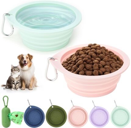 3 Pack Collapsible Dog Bowls,Portable Silicone Travel Dog Water Bowl