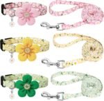 3 Pack Dog Collar and Leash Set, Puppy Collar and Leash (Green,Pink,Yellow)