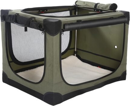 30 x 21 x 21 Inch Collapsible Soft Dog Crate for Dogs Up to 50 lbs, Portable Travel Pet Kennel with 4 Zip Doors, Foldable Indoor Outdoor Crate with Mat, Carry Bag, Green