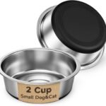 304 Food-Grade Stainless Steel Dog Bowls, Set of 2, 16 oz (2 Cups) Each, Dog Water Bowl & Dog Food Bowl for Small Dogs & Puppies, Also Cat Bowls for Cats & Kittens, Non-Slip Silicone, Dishwasher Safe