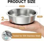 304 Food-Grade Stainless Steel Dog Bowls, Set of 2, 16 oz (2 Cups) Each, Dog Water Bowl & Dog Food Bowl for Small Dogs & Puppies, Also Cat Bowls for Cats & Kittens, Non-Slip Silicone, Dishwasher Safe - Image 2