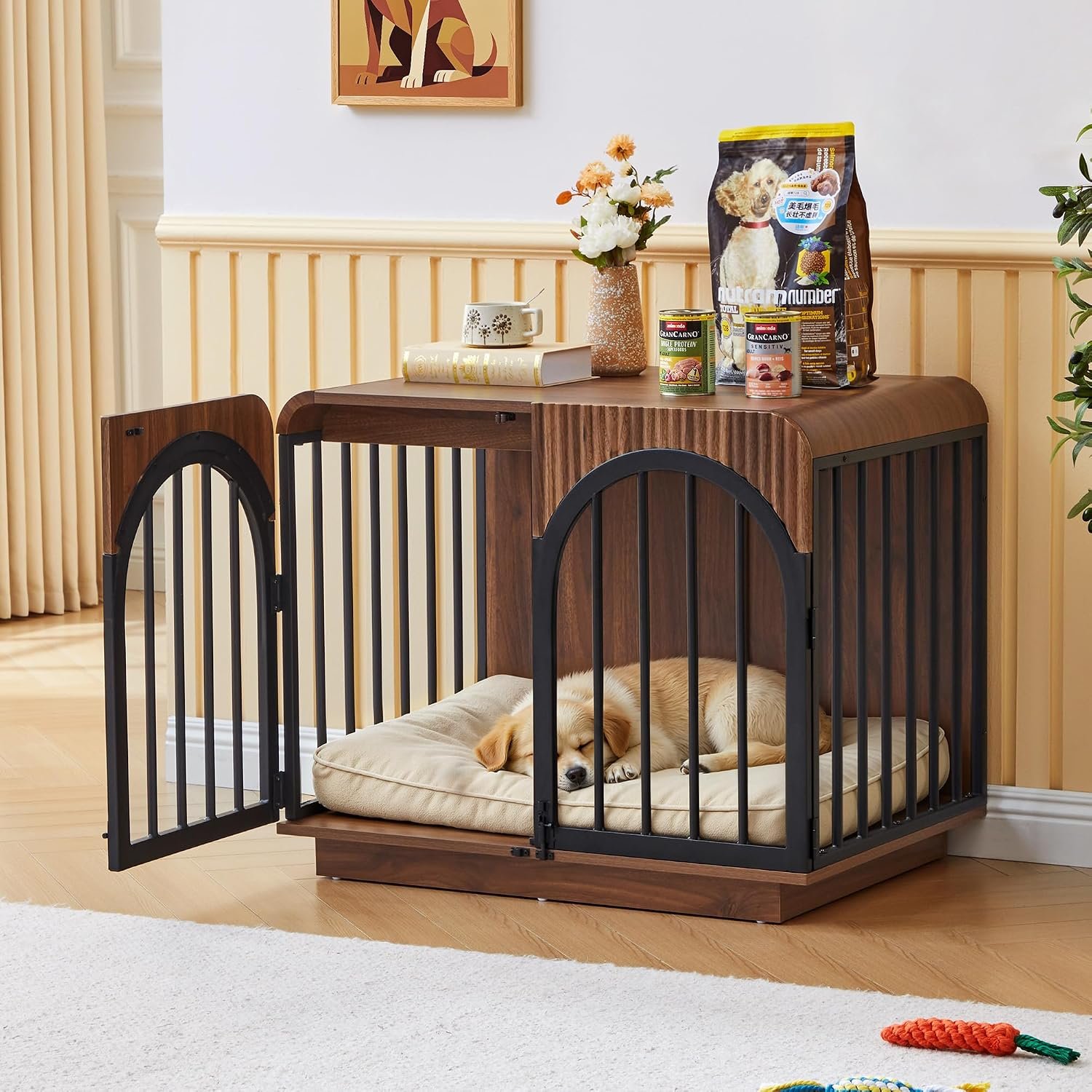 31.5″ Fluted Wooden Dog Crate Furniture for Small Medium Dogs 31.5″ Fluted Wooden Dog Crate Furniture for Small Medium Dogs