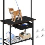 32 Inch Adjustable Dog Grooming Table with Drawer & Non-slip Removable Mat