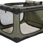 33 x 25 x 25 Inch Collapsible Soft Dog Crate for Dogs Up to 70 lbs, Portable Travel Pet Kennel with 4 Zip Doors, Foldable Indoor Outdoor Crate with Mat, Carry Bag, Green