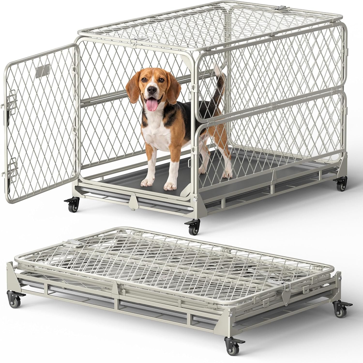 36 Inch Collapsible Dog Crate for Small Dogs, Foldable Metal Dog Kennel with Reinforced Diamond Wire Mesh, Escape Proof Foldable Dog Cage, Leak-Proof Removable Tray, Double Secure Door Latch 36 Inch Collapsible Dog Crate for Small Dogs, Foldable Metal Dog Kennel with Reinforced Diamond Wire Mesh, Escape Proof Foldable Dog Cage, Leak-Proof Removable Tray, Double Secure Door Latch