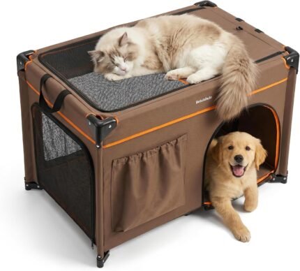 36 Inch Collapsible Travel Dog Crate, 4 Doors & Soft Pet Mat