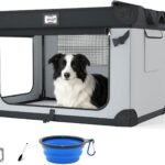 36 Inch Collapsible Travel Dog Crate Black&White with Sturdy Metal Frame