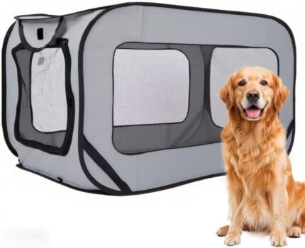 36 Inch Foldable Dog Kennel for Medium Dogs, Portable Waterproof Pop-Up Pet Crate, Indoor Outdoor Travel Car Seat Kennel (Grey)