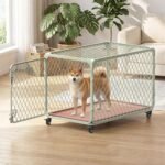 36 Inch Medium Dog Crate with Lockable Wheel, Diamond Mesh Metal Dog Crates for Medium Dogs, up to 100 lbs, Leak-Proof Tray, Easy Assembly&Lightweight Pet Dog Kennel Cage, Sage Green