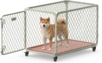 36 Inch Medium Dog Crate with Lockable Wheel, Diamond Mesh Metal Dog Crates for Medium Dogs, up to 100 lbs, Leak-Proof Tray, Easy Assembly&Lightweight Pet Dog Kennel Cage, Sage Green - Image 2