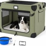 36 Inch Soft Collapsible Dog Crate Green with Waterproof and Easy to Clean
