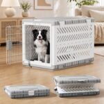 36″ L Travel Dog Crate -Collapsible Dog Crate for Large/Medium Dogs, No Tools Required with Space Saving Design,Portable Foldable Dog Carrier with 2 Smooth Wheels,Handles for Easy Moving,Grey