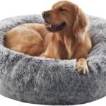 36 inches Faux Fur Fluffy Donut Dog Bed for Large Dogs,Dark Grey