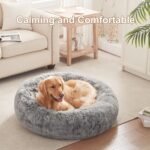 36 inches Faux Fur Fluffy Donut Dog Bed for Large Dogs,Dark Grey - Image 2