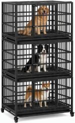 38" Stackable Dog Crate 3 Pack (3 Crates), Dual Door & Lock, Wheels