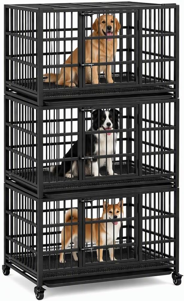 38″ Stackable Dog Crate 3 Pack (3 Crates), Dual Door & Lock, Wheels 38″ Stackable Dog Crate 3 Pack (3 Crates), Dual Door & Lock, Wheels